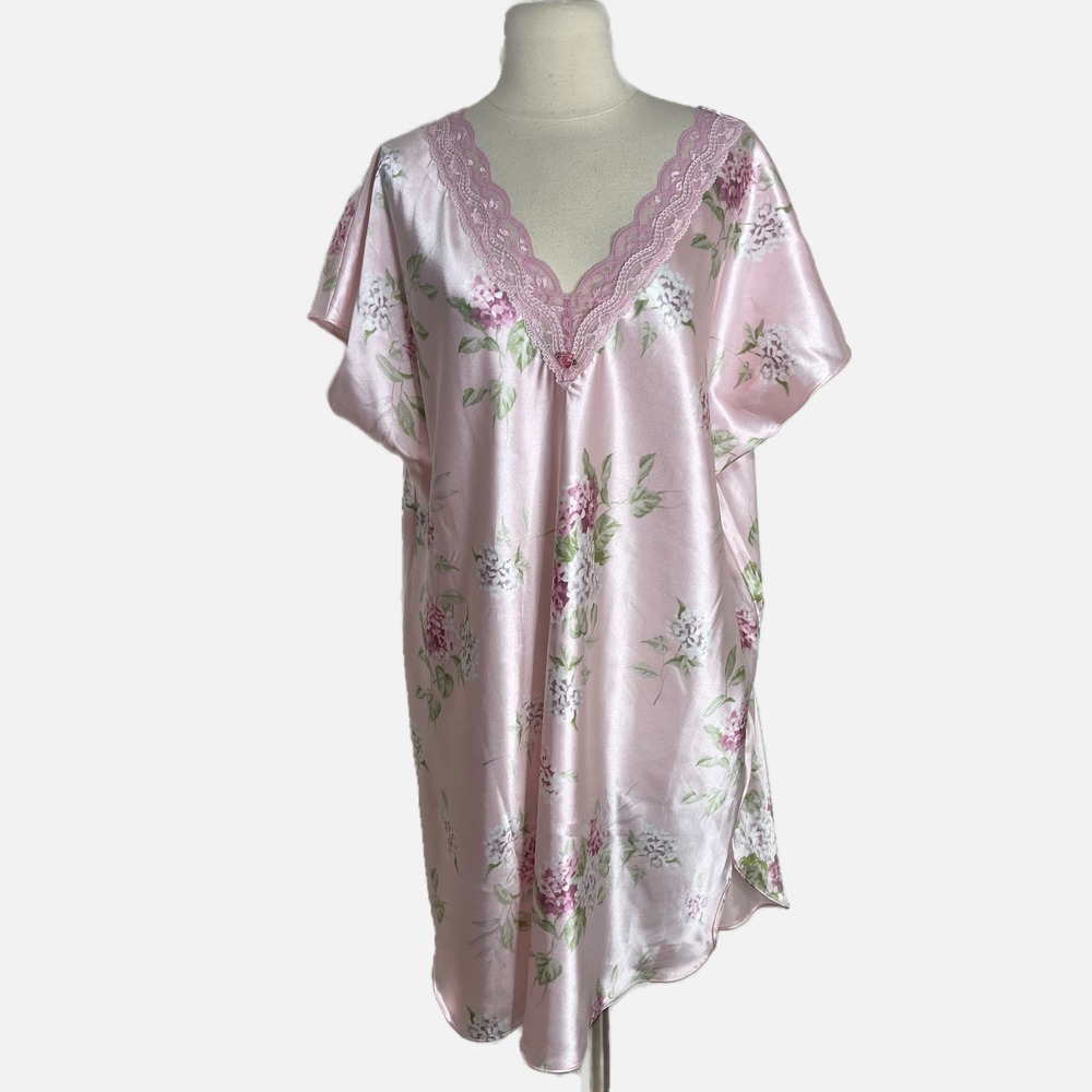 Secret Treasures Woman Pink Floral Satin Lace Trim Nightgown 2X Sleepwear